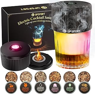 Elektrisches Cocktail Smoker Kit mit 4 Lichtmodi, wiederaufladbarer Whisky Räucher Set, 6 Holzsp…