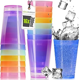 Mehrweg Plastikbecher 16 x 300 ml – bunt – wiederverwendbare Kunststoffbecher – bruchsichere Part…