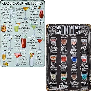 Cocktailschilder, 2 Stück Cocktail Rezept Schilder, 19,5 x 29,5 cm Retro Bar Blechschild, Metall…