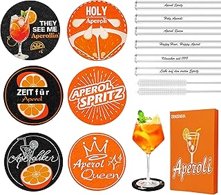 14 Stück Aperol Spritz Geschenk(6 Aperol Filzuntersetzer, 6 Stück 20cm Glasstrohhalme Aperol Sp…
