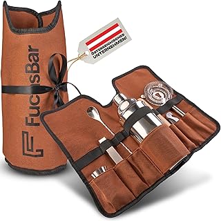 Cocktail-Shaker-Set [inklusive Tasche & Rezeptkarten] – 7-teiliges Premium-Set mit Holzstößel…