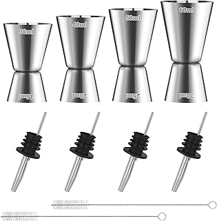 4 Stück Cocktail Messbecher, Edelstahl Barmaß 3cl/4cl/5cl/6cl, Dual Gin Messbecher mit 4 Flasch…
