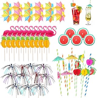 Cocktail Deko, 80 Stück Wiederverwendbar Cocktail Schirmchen, Feuerwerk Sticks, Rührer Sticks, …
