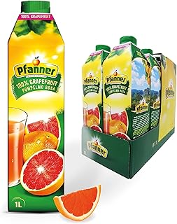 Pfanner 100% Pink Grapefruitsaft (8 x 1 l) – Saft zum Frühstücken aus Grapefruit – Fruchtsa…