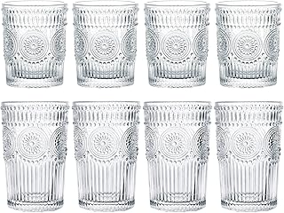 Kingrol 8 Stück Romantische Trinkgläser, 4 Highball-Gläser (350 ml) und 4 Steingläser (250 ml…