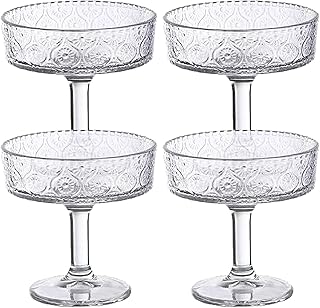 Gerippte Coupé-Gläser 4 Stück | Martini-Gläser | Vintage-Cocktailgläser 20 cl