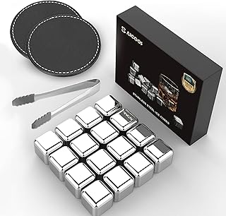 16 Stück Eiswürfel Aus Edelstahl Wiederverwendbare Whisky Steine Ice Cubes Set, Whiskysteine, W…