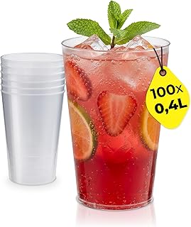 100x Mehrweg Plastikbecher 0,4 L – Stapelbare Partybecher – Spülmaschinenfeste Hartplastik Bec…
