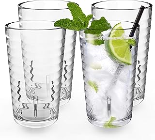 ALIMOTA Trinkglas Stapelbare Camping Gläser Trinkgläser im 4er Set – Kunststoff Gläser– Bruc…