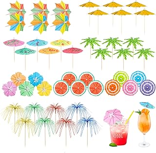 Cocktail Deko Schirmchen Zubehör: 135 Stück Cocktailschirmchen mit Zahnstocher Holz,Papierschir…