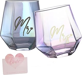 Irisierende Mr and Mrs Weingläser Geschenke, Hochzeitsgeschenke, Verlobungsgeschenke für Paare,…