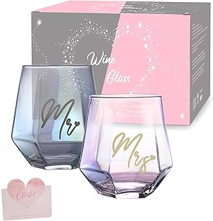 BigNoseDeer Mr and Mrs Paar Gläser,Weinglas Becher Set,Hochzeit Becher für Braut und Bräutigam…