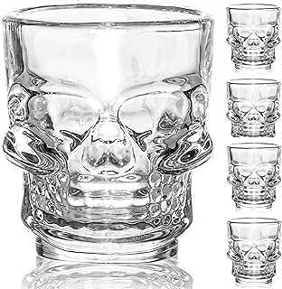 FLOW Barware Set mit 4 Totenkopf-Schnapsgläsern | 25ml und 50ml Schnapsgläser | Halloween Schna…