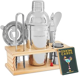 10-teiliges Premium Bartender Set mit Mahagoni-Holz & Edelstahl – Inkl. Cocktail Shaker, Barwer…