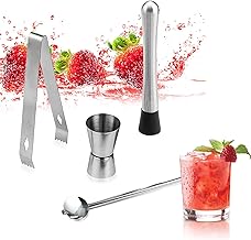 Stainless Steel Cocktail Muddler und -stößel mit Cocktaillöffel, bar zubehör Barkeeper-Set, 4…