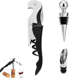 Korkenzieher mit Gießer und Stopfen, Kellnermesser, Weinöffner Set von 3 mit Folienschneider Bi…