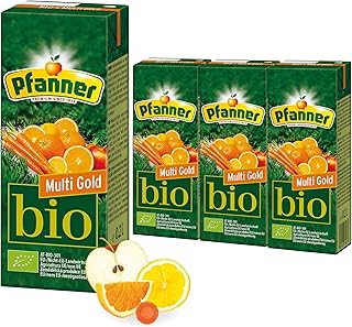 Pfanner Bio Multi Gold (30 x 0,2 l) – Multivitaminsaft mit Strohhalm – 25% Fruchtgehalt und 5% …