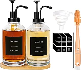 Kaffee Sirup Spender Glas Set, Kaffeesirup Pumpspender mit Schwarzer Pumpe, 2 Stück Glassirupfla…