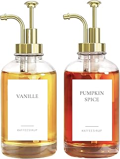 2 Stücke 500ml Kaffeesirup Spenderflasche mit Etiketten Glasflaschen für Kaffee Bar Organisation