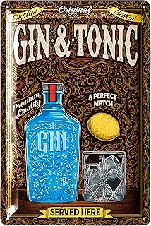 Blechschilder retro Bar Deko – Bar Schild GIN TONIC SERVED HERE – Metallschilder vintage als Alko…