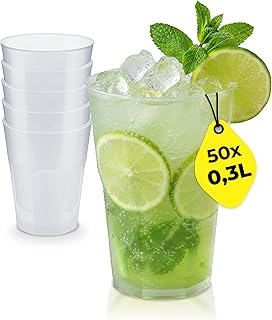 50x Cocktail Plastikbecher 0,3 L – Stapelbare Mehrweg Partybecher – Spülmaschinenfeste Hartpla…