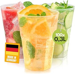 100 Cocktailbecher 0,3L | Wiederverwendbare Plastikbecher 300ml Mehrweg | Bruchsicher | Spülmasc…