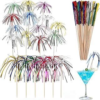 100 Stück Cocktail Deko Feuerwerk Sticks, 18cm/23cm Cocktail Schirmchen Picks, Glitzerpalmen Coc…