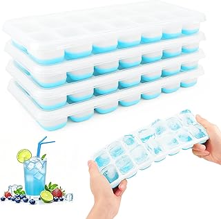 4 Pack Eiswürfelform, RISVOWO Eiswürfelbehälter mit Decke, Silikon Eiswürfel BPA Frei, Quadra…