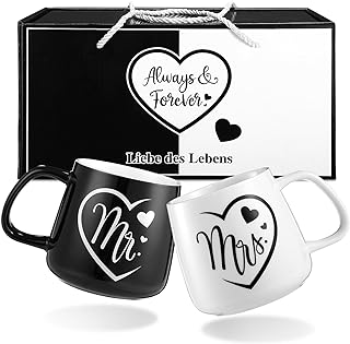 LIHAO Mr und Mrs Tassen Partnertassen Brautpaar Hochzeit Verlobung Kaffeebecher Tasse Hochzeitsta…