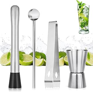 4 Stück Cocktail Stößel Set, Edelstahl Mojito Cocktailstößel Bar Tool Set für Oktoberfest, …