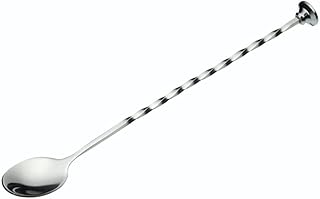 BarCraft Cocktail-Mixlöffel mit flachem Ende aus Edelstahl und Spiralmuster Stiel, Silber, 28cm,…