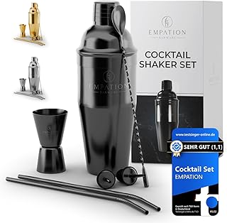EMPATION Cocktail Shaker Schwarz, 7-teiliges Cocktail Set – 700ml Cobbler Shaker aus Edelstahl, m…