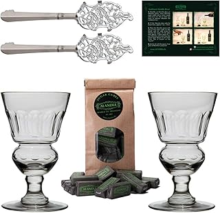 ALANDIA Absinth Zubehör Set Pontarlier Premium | 2x handgemachte Gläser mit Reservoir | 2x Löf…