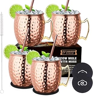 LIVEHITOP 4 Stück Moscow Mule Kupfer Tasse‌ Set, 19.5 Oz Handgemacht Cocktail Tasse for Kaltes…