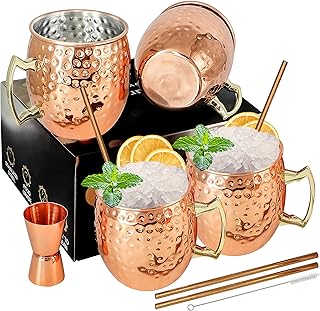 Moscow Mule Kupferbecher-Set mit 4 Premium Moscow Mule Becher 54cl/540ml 4 Stück Becher aus verk…