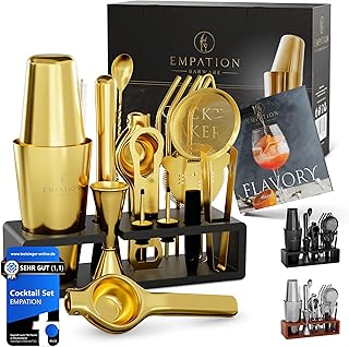 Cocktail Set Gold [TESTSIEGER] 825ml Boston Cocktail Shaker aus Edelstahl, leicht zu öffnen & ke…