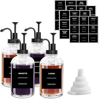Sunal Kaffee Sirup Spender Glas Set,500ml/16,9 oz Sirup Spender,4er Pack Schwarz Glas Honig Pump …
