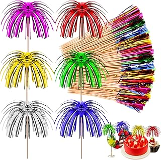 100 Stück Feuerwerk Cocktail Deko,Cocktailspieße Bunte,Cocktail Deko Zubehör,15cm Holz Frucht …