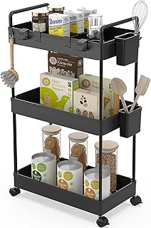 Ronlap Rollwagen Küchewagen mit 3 Ebenen, Servierwagen mit Aufhängebecher, Separator, Haken, Re…