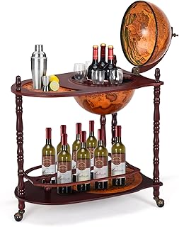 FANTASK Globusbar mit 3 Rollen, Vintage Barwagen mit Weltkugel, Minibar Massivholz, Mobile Cockta…
