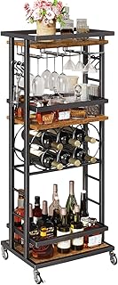 IBUYKE 4 Ebenen Weinregal mit Rollen,Freistehend Weinregal, Barwagen für Spirituosen, Whisky und…