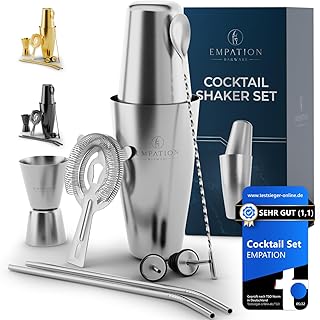 Cocktail Shaker, 8-teiliges Cocktail Set – 825ml Boston Shaker aus Edelstahl, minimalistisches Co…