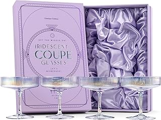 GLASSIQUE CADEAU Vintage Art Deco Schillernde Gerippte Coupe Gläser | 4er Set | 200 ml Regenboge…