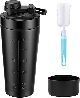 Edelstahl Protein Shaker, 750ML Shaker für Proteinshake mit 1 Schaumstoffbürste, 1 Untersetzer,…