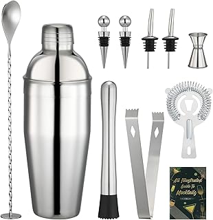 Cocktail Shaker 750 ML Set, 10 Cocktail-Shaker-Zubehörteile aus Edelstahl, Professionelle Barkee…