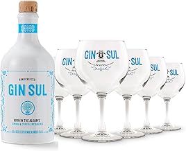 Gin Sul – 1 x 0,5l Hamburger handcrafted Premium Dry Gin 43% Vol. & 6er Set Gin Tonic Gläser, …