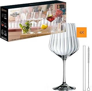 Nachtmann Spiegelau, 9-teiliges Gin & Tonic-Set, 4x Gin Tonic-Gläser (637 ml), 4x Glastrinkhalme…