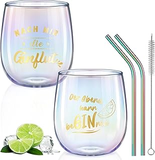 glastal Gin Gläser 450ml Gin Tonic Gläser 2er Set Bunt Weingläser mit Gin Sprüchen Gin Glas f…