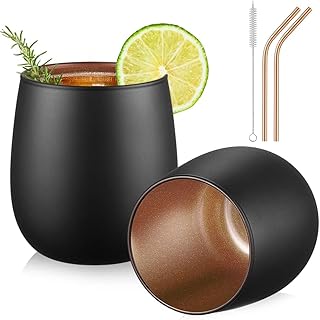 glastal 450ml Gin Gläser Schwarz Matt Trinkgläser 2er Set Wassergläser mit Roségold Blinkende…