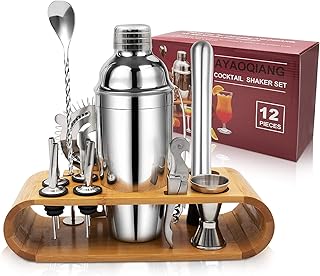 Cocktail Set, Edelstahl Cocktail Shaker Bar Set, 12 Stück Cocktailmixer Set mit Holzständer, Me…